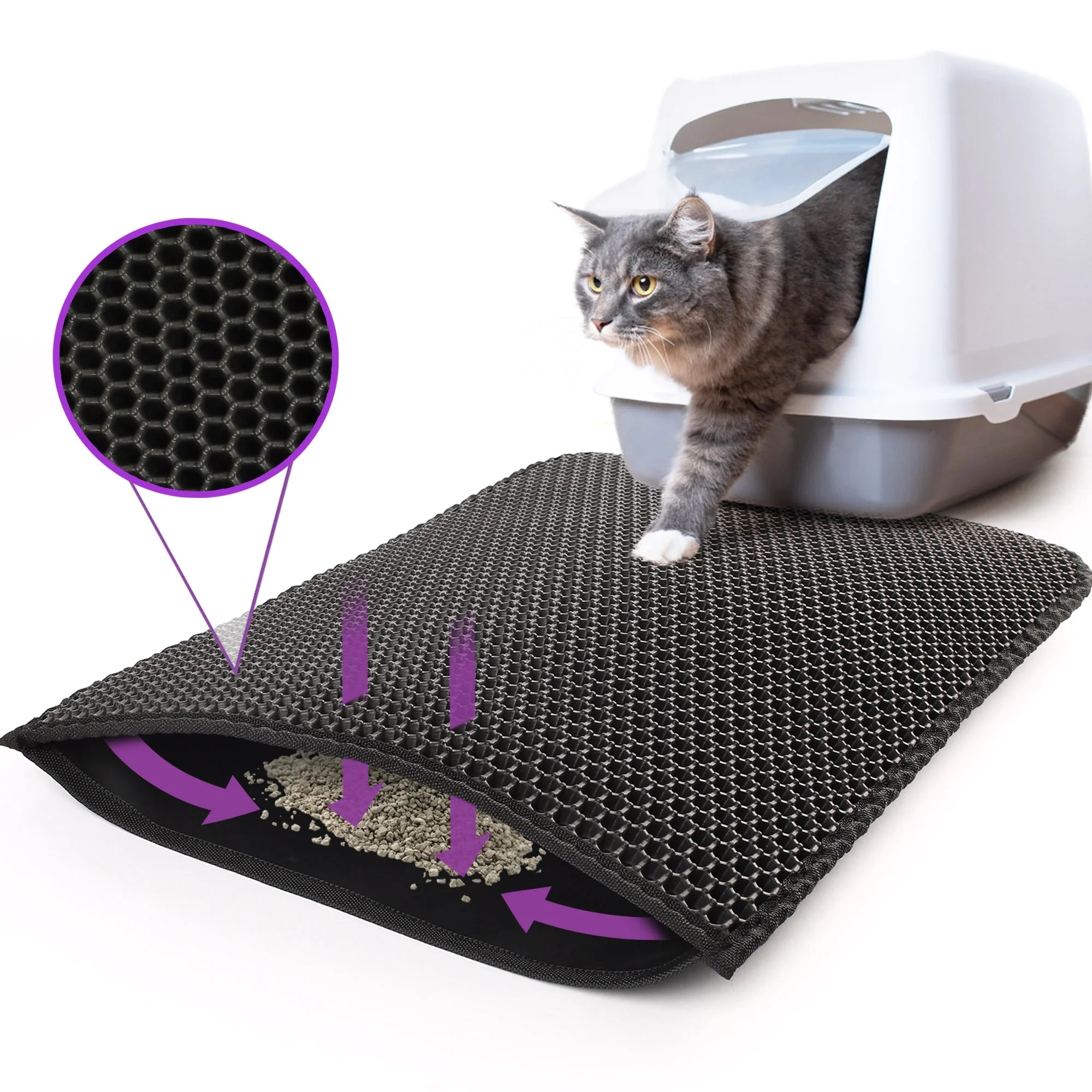Double-Layer Cat Litter Mat – Waterproof Non-Slip Litter Trapper Mat (24" × 15", Black)