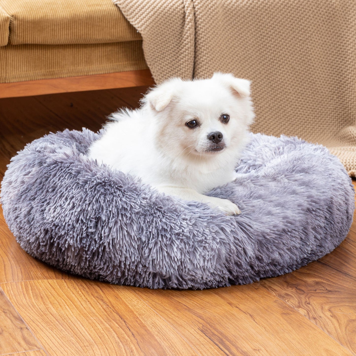Calming Fluffy Donut Dog Bed