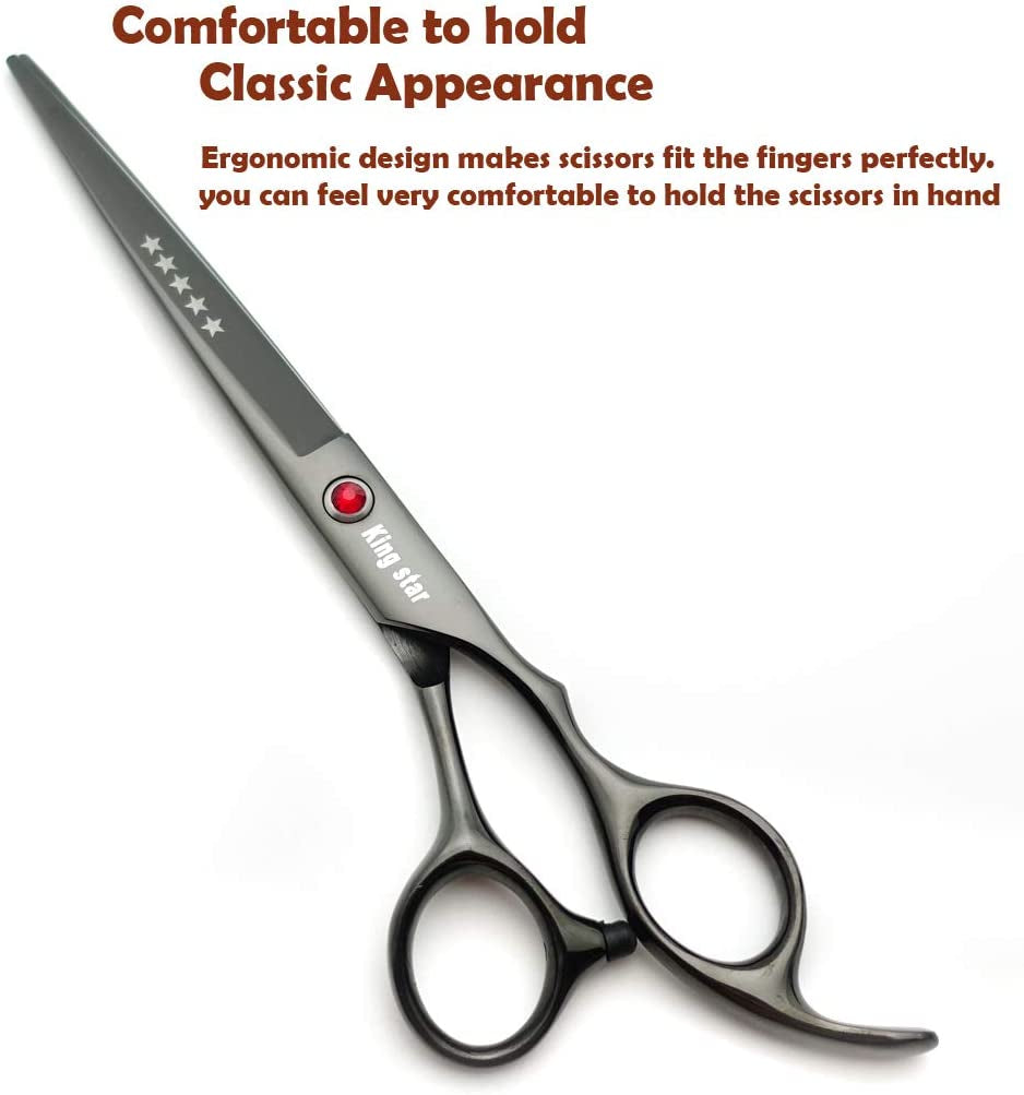 Titanium Professional Dog Grooming Scissors Set,Straight & Thinning & Curved Scissors 4Pcs Set for Dog Grooming (Bright Black)
