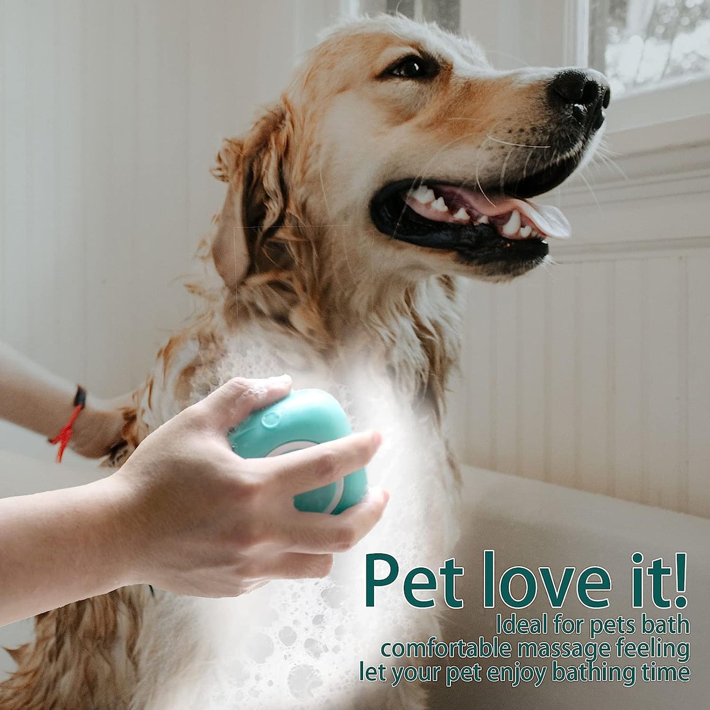 Soft Silicone Pet Bath Brush with Shampoo Dispenser for Dogs and Cats - Grooming Shower Brush (Blue)