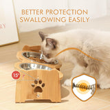 Adjustable Elevated Bamboo Pet Feeder with 2 Stainless Steel Bowls – Raised Food & Water Stand for Small Dogs & Cats (4"–4.5")