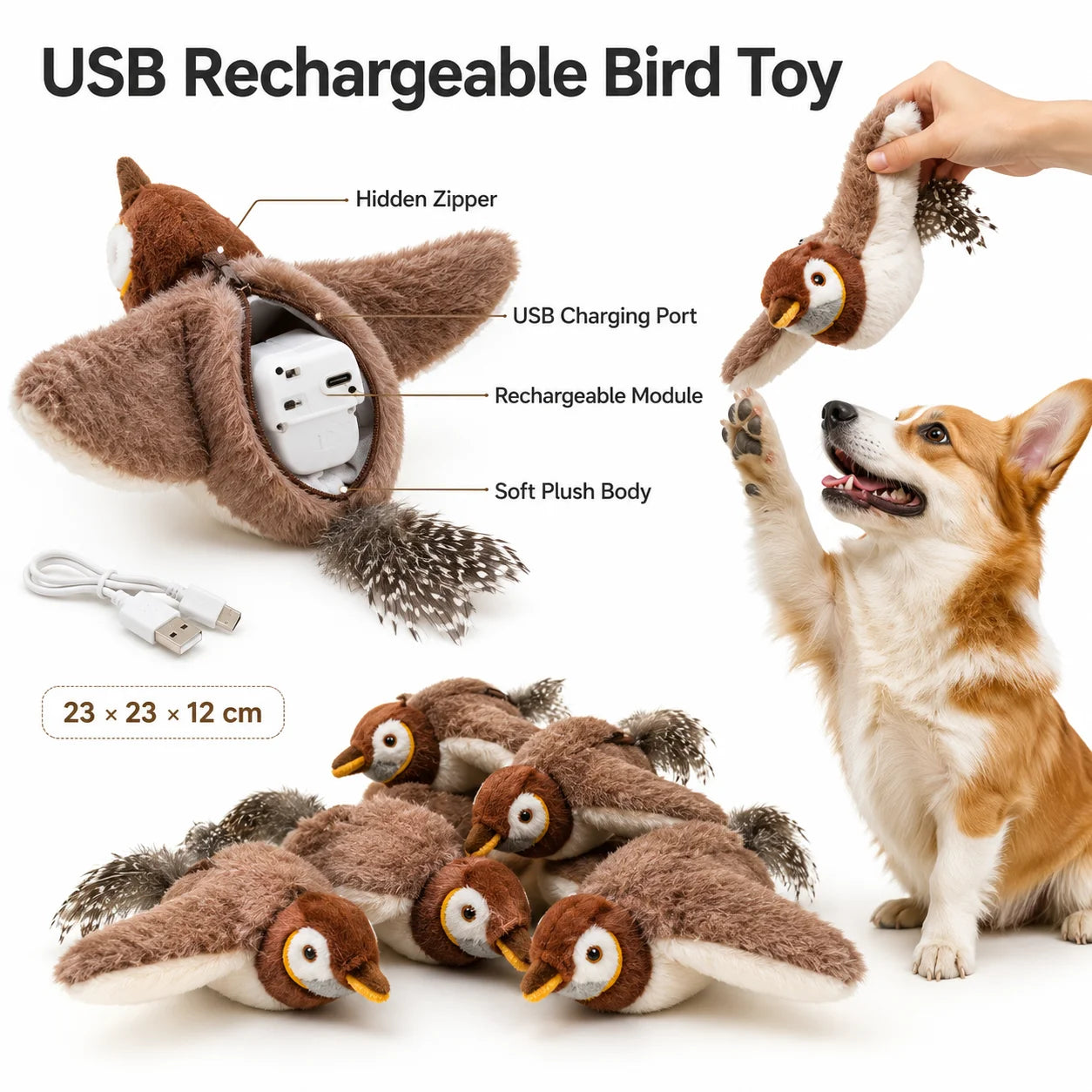 Interactive Flapping Bird Toy – Motion-Activated Plush for Dogs & Cats with Dual Sound Effects