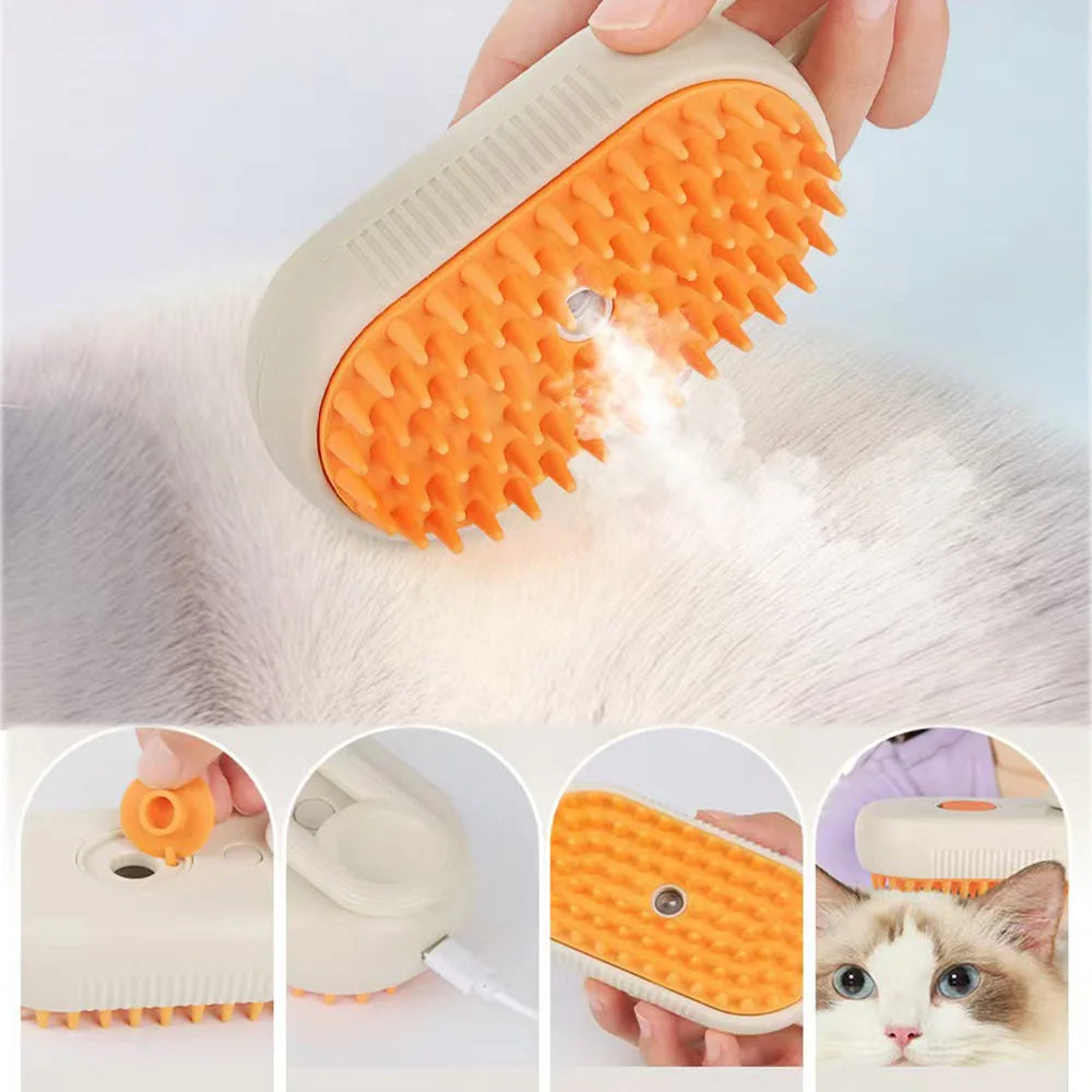 3-in-1 Electric Pet Steam Brush – Self-Cleaning Grooming & Deshedding Comb for Cats & Dogs