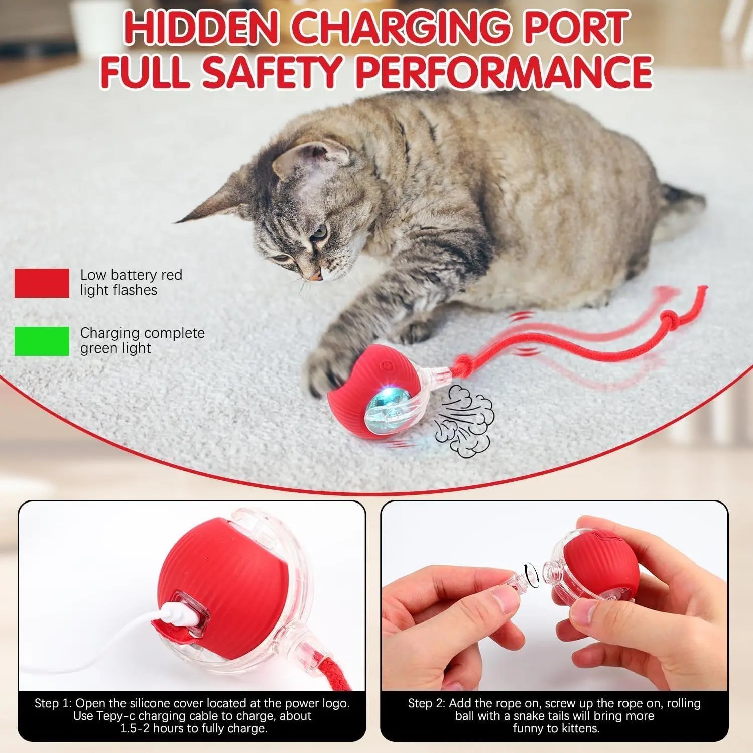Interactive Cat Toy Ball Automatic Rolling Rechargeable, Anti-Anxiety Electric Teasing Toys for Cats
