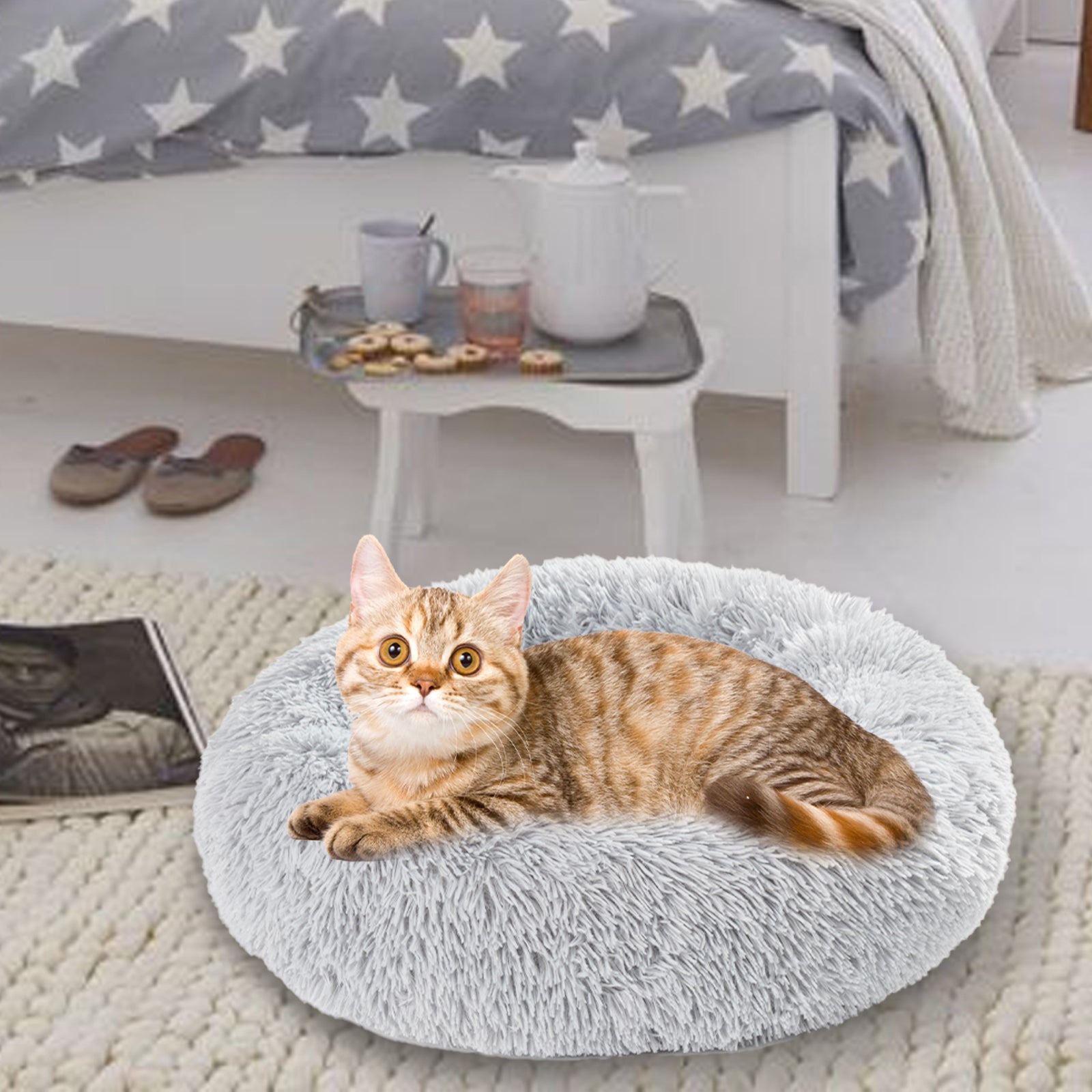 Calming Fluffy Donut Dog Bed
