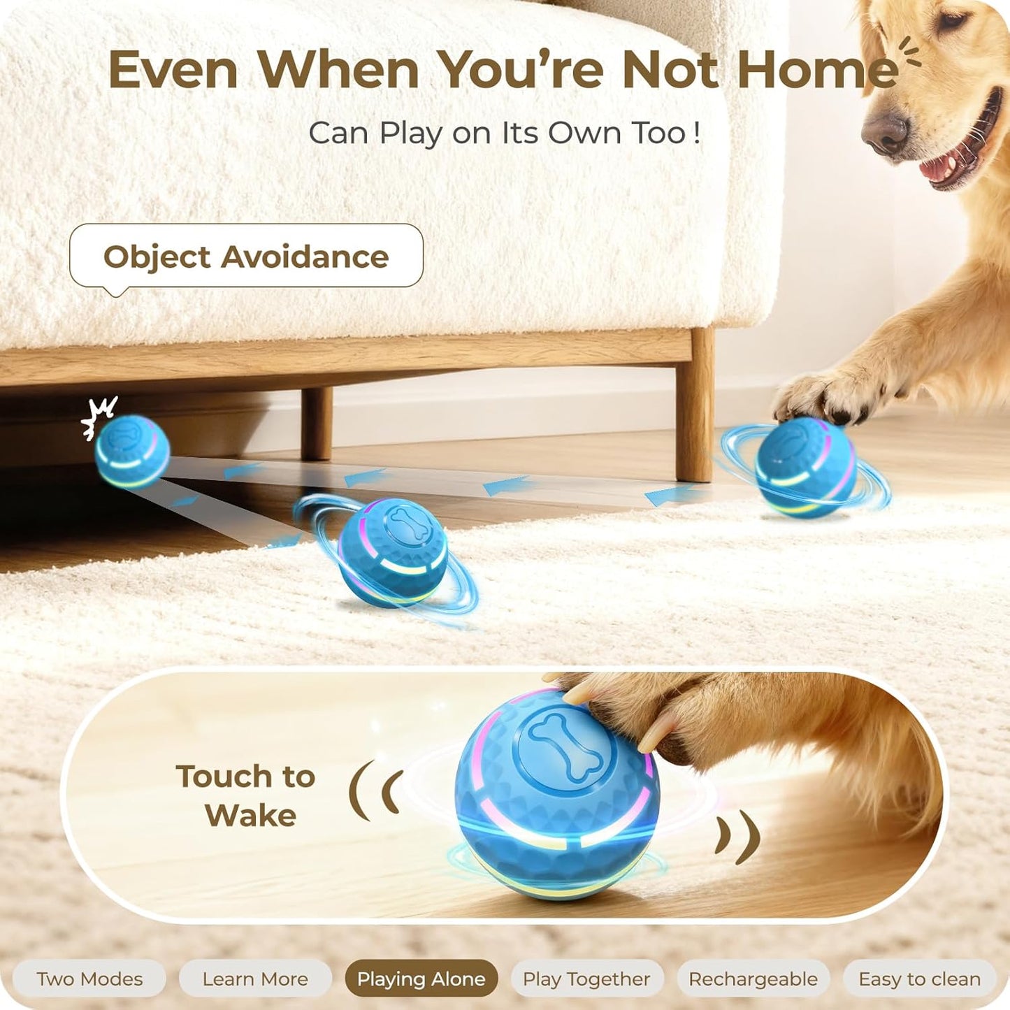 Smart Interactive Dog Ball – Automatic Motion Toy with LED Lights for Mental Stimulation & Active Play (Blue)
