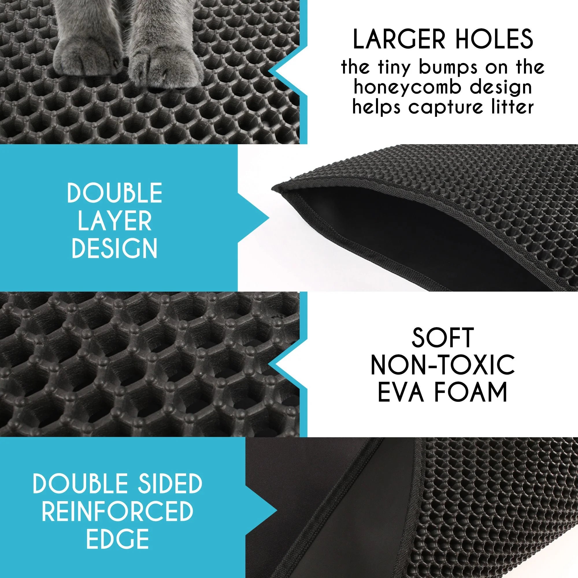Double-Layer Cat Litter Mat – Waterproof Non-Slip Litter Trapper Mat (24" × 15", Black)